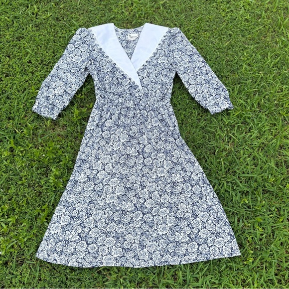 Vintage Carrige Court Navy Floral Dress | Size 12 80s/90s - Picture 1 of 9